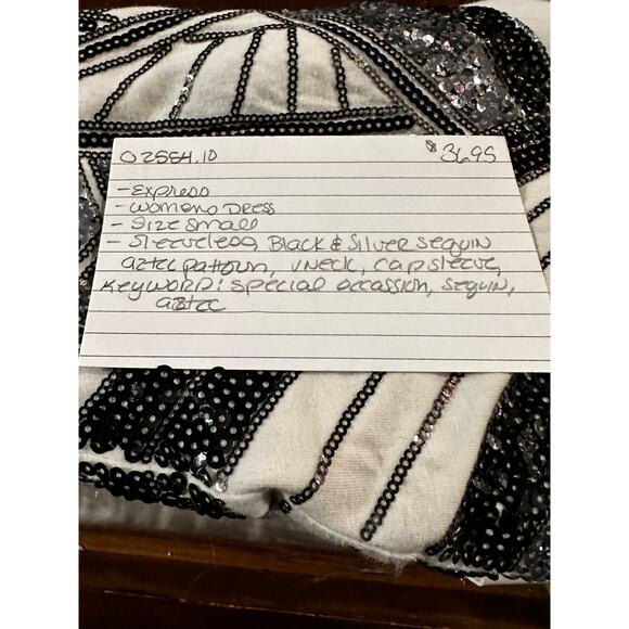 Express‎ Sheath Dress Womens S Black Silver Sequins Aztec Cap Sleeve Bodycon - Picture 11 of 12